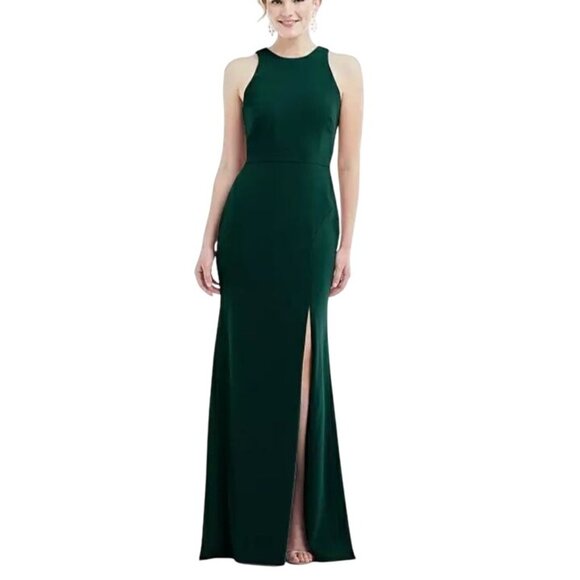 NEW Dessy Collection Cutout Open-Back Halter Maxi Dress‎ Scarf Tie Evergreen 4 - Picture 1 of 16